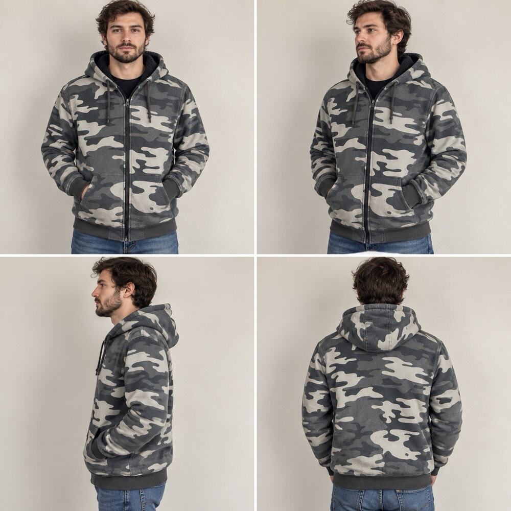 Always Push Forward Camo Sherpa Lined Zip Hoodie Men’s XL Gray Black